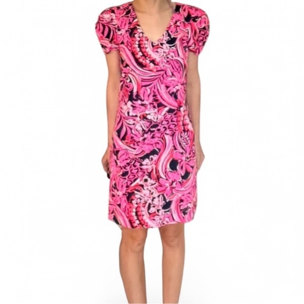 Lilly Pulitzer Aleece T-Shirt Dress Low Tide Navy Flirty Funs and Feathers, XXS